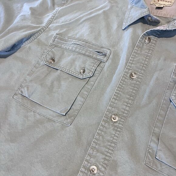 Cabelas Safari Series Button Up Shirt Mens XL Green Shoulder Strap Pocket - Picture 4 of 10